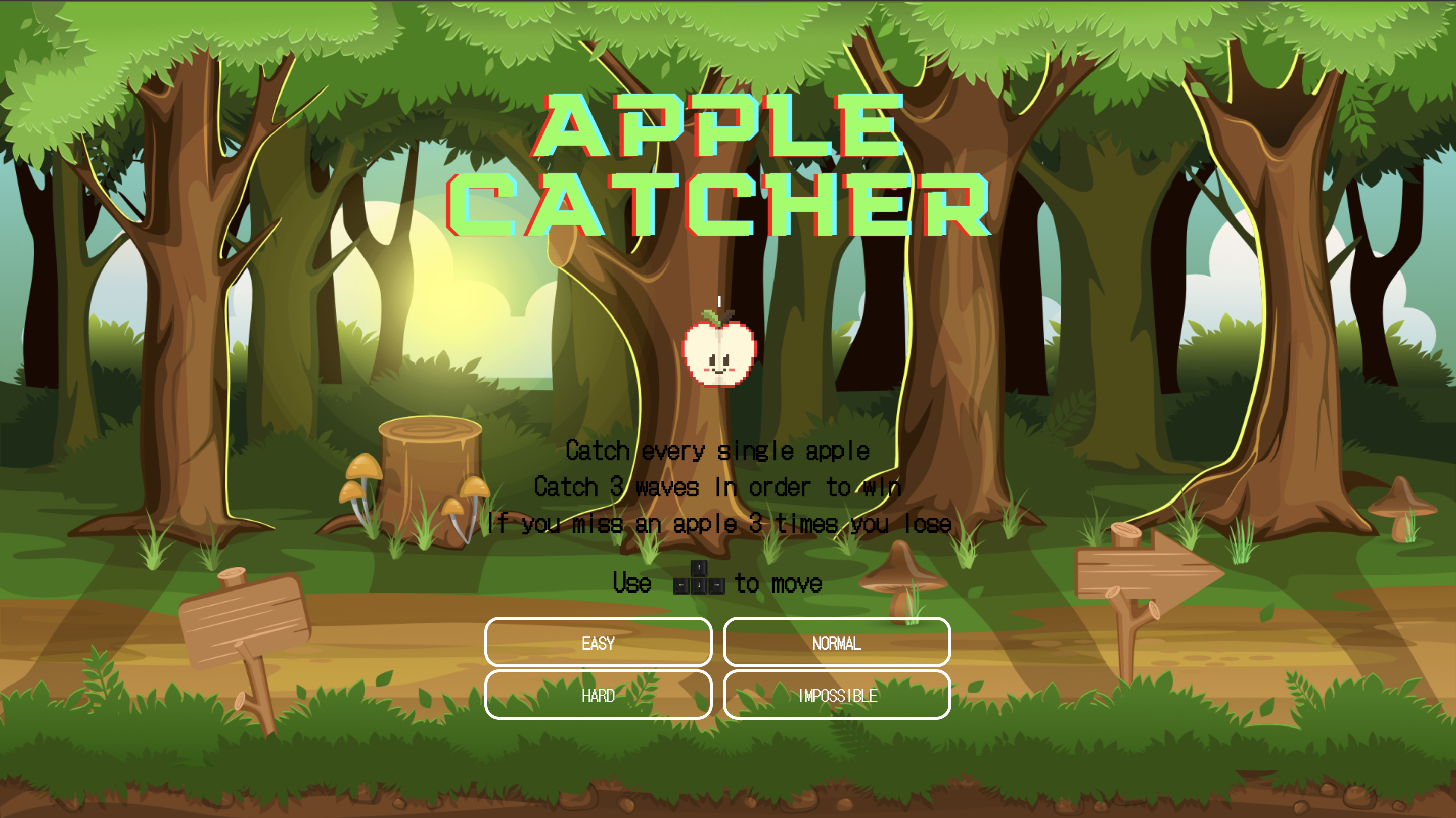 A retro video game with a red apple in the center of the screen.